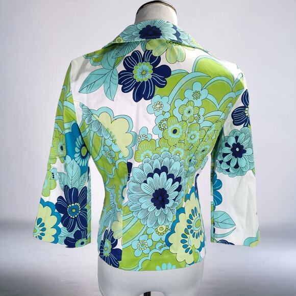 Vintage 90s Rampage Floral Print Jacket Green Blue Cotton 3 Button Blazer M - Picture 4 of 11